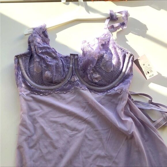 Auden Light purple Lingerie Babydoll Chemise Mesh and lace and panty set Large. - Picture 1 of 10